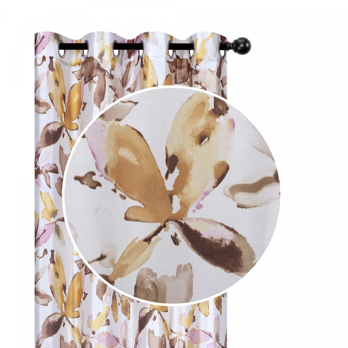 Printed Faux Silk Panel Golden Brown Floral 84 - Set of 2|Rideau de 84 po en similisoie imprimée d’un motif floral brun doré - ensemble de 2