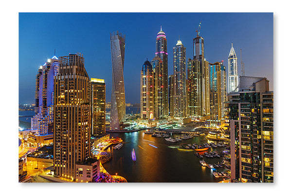 Vue de Dubai Marina 28x42 po : Cadre d'art mural et panneau de tissu | D44GCVF9