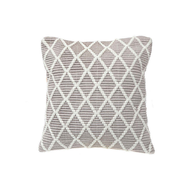 Ribbed Diamond Cushion Taupe - Set de 2|Coussin tricoté taupe à motif de diamants - ensemble de 2