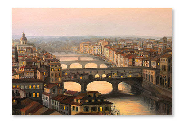 Florence Ponte Vecchio 28x42 Cadre d’art mural et panneau en tissu| Florence Ponte Vecchio 28 po x 42 po : Cadre d'art mural et panneau de tissu|D44G9UTY