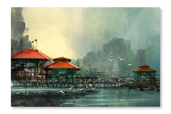 Paysage d'un magnifique port, cadre mural et panneau de tissu 28 x 42 po | Paysage d'un magnifique port 28 po x 42 po : Cadre d'art mural et panneau de tissu | D44G598F