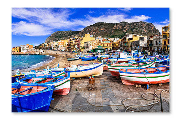 Traditional Fishing Village Aspra 24x36 Wall Art Frame And Fabric Panel| Traditional Fishing Village Aspra 24 po x 36 po : Cadre d'art mural et panneau de tissu|D44GXCY3
