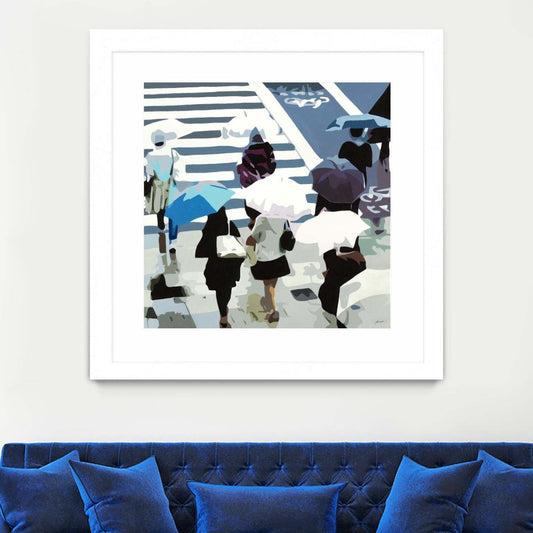 April Showers Matted and Framed White 36x36 Wall Art|Œuvre d’art murale encadrée blanche et mate « April Showers » 36 x 36