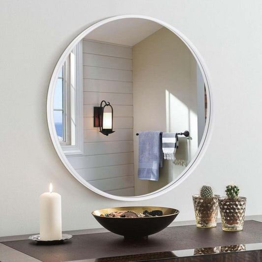 Arcus 24 X 24 Hand Crafted Round Mirror - White|Miroir rond Arcus 24 po x 24 po fabriqué à la main - banc
