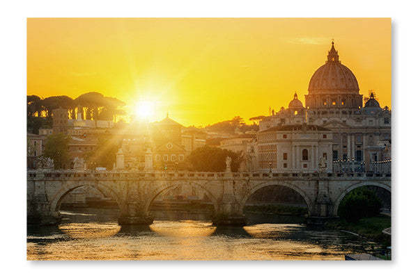 Vue de Rome avec la basilique Saint-Pierre du Vatican, cadre et panneau en tissu 28 x 42 po | Vue de Rome avec la basilique Saint-Pierre du Vatican 28 po x 42 po : Cadre d'art mural et panneau de tissu | D44GSXIX
