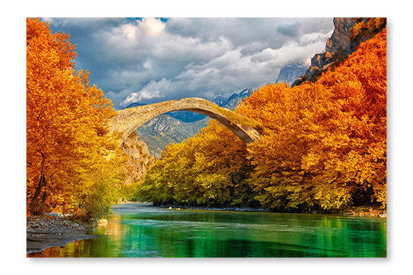 Cadre mural et panneau en tissu Konitsa Bridge 24x36 | Konitsa Bridge 24 po x 36 po : Cadre d'art mural et panneau de tissu | D44G9VSZ