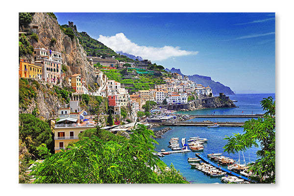 Magnifique cadre mural et panneau en tissu « Côte d'Amalfitaine » 28 x 42 po | Beautiful Amalfi Coast 28 po x 42 po : Cadre d'art mural et panneau de tissu | D44GJCFJ