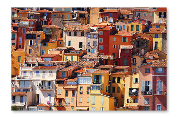 Architecture de la vieille ville de Menton sur la Côte d'Azur : Cadre mural et panneau de tissu 28 x 42 po | Architecture de la vieille ville de Menton sur la Côte d'Azur : Cadre mural et panneau de tissu | D44GL7TP