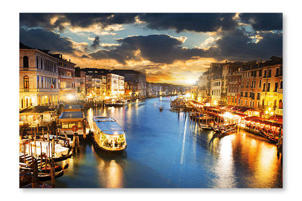 Grand Canal de nuit, Venise 28 x 42 po : Cadre d'art mural et panneau de tissu | D44G6CIF