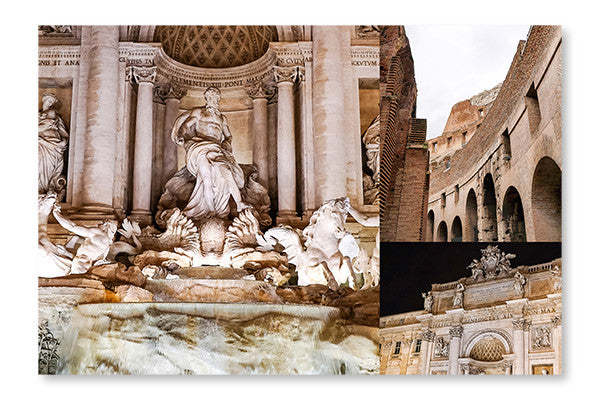 Collage de la fontaine de Trevi 16 x 24 po : Cadre d'art mural et panneau de tissu | D44GEAMQ