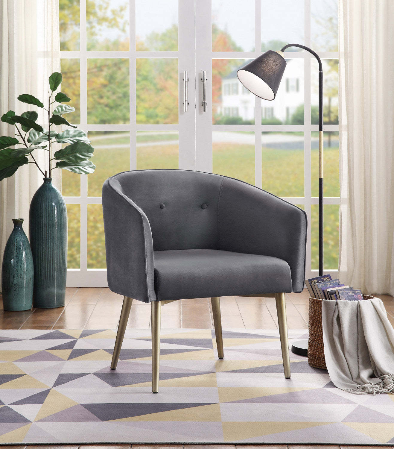 Velma Chaise d'appoint Velours Gris | Chaise D'appoint Velma En Velours Gris