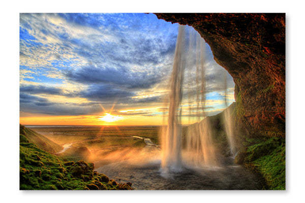 Seljalandfoss Waterfall At Sunset 24x36 po : Cadre d'art mural et panneau de tissu|D44G1JGC