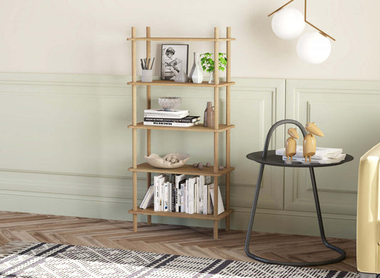 Bibliothèque ouverte de 52 po avec 5 tablettes - naturelle