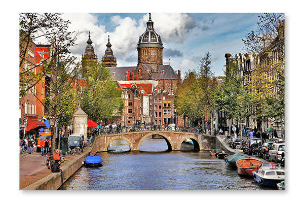 Magnifiques canaux d'Amsterdam : Cadre mural et panneau en tissu 28 x 42 po | D44GRKYA