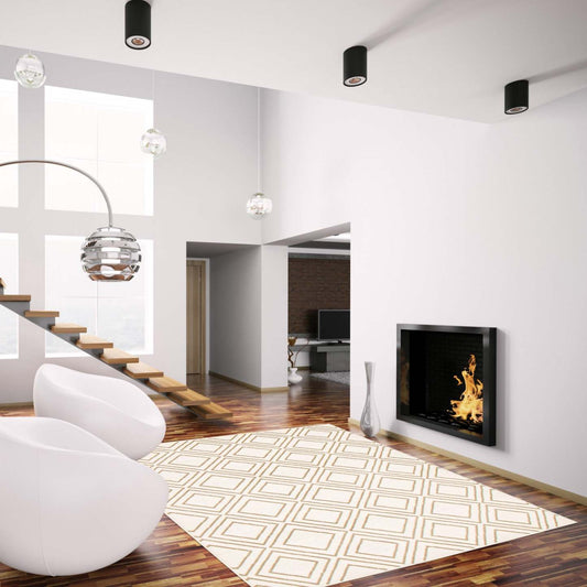 August Geod White-Tan 6'7 x 9'6 Area Rug|Carpette August blanc géodebrun clair 6 pi 7 po x 9 pi 6 po|D86FNPHR