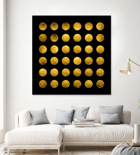 Œuvre d'art murale géante « Golden Spots Black » 54 x 54