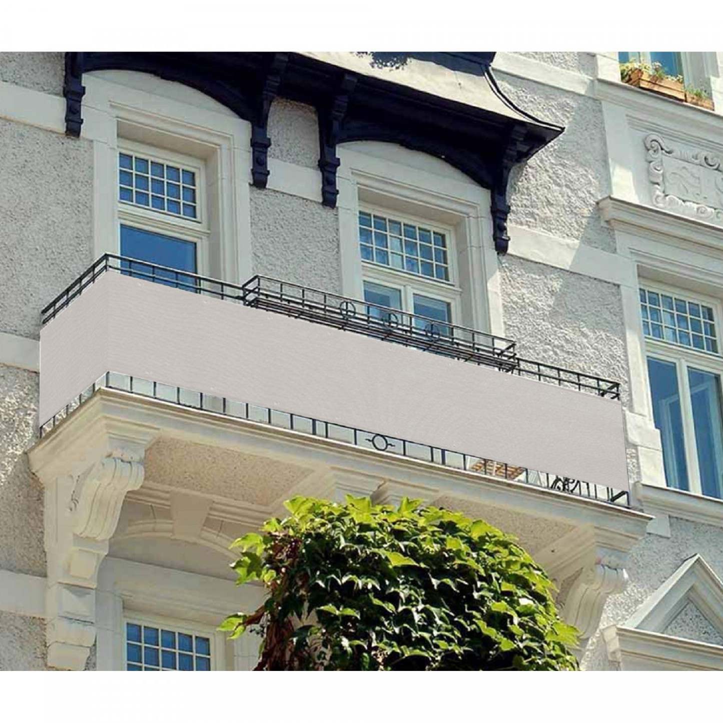 Privacy Balcony Cover Ivory Drapes and Blinds|Toile d’intimité pour balcon ivoire