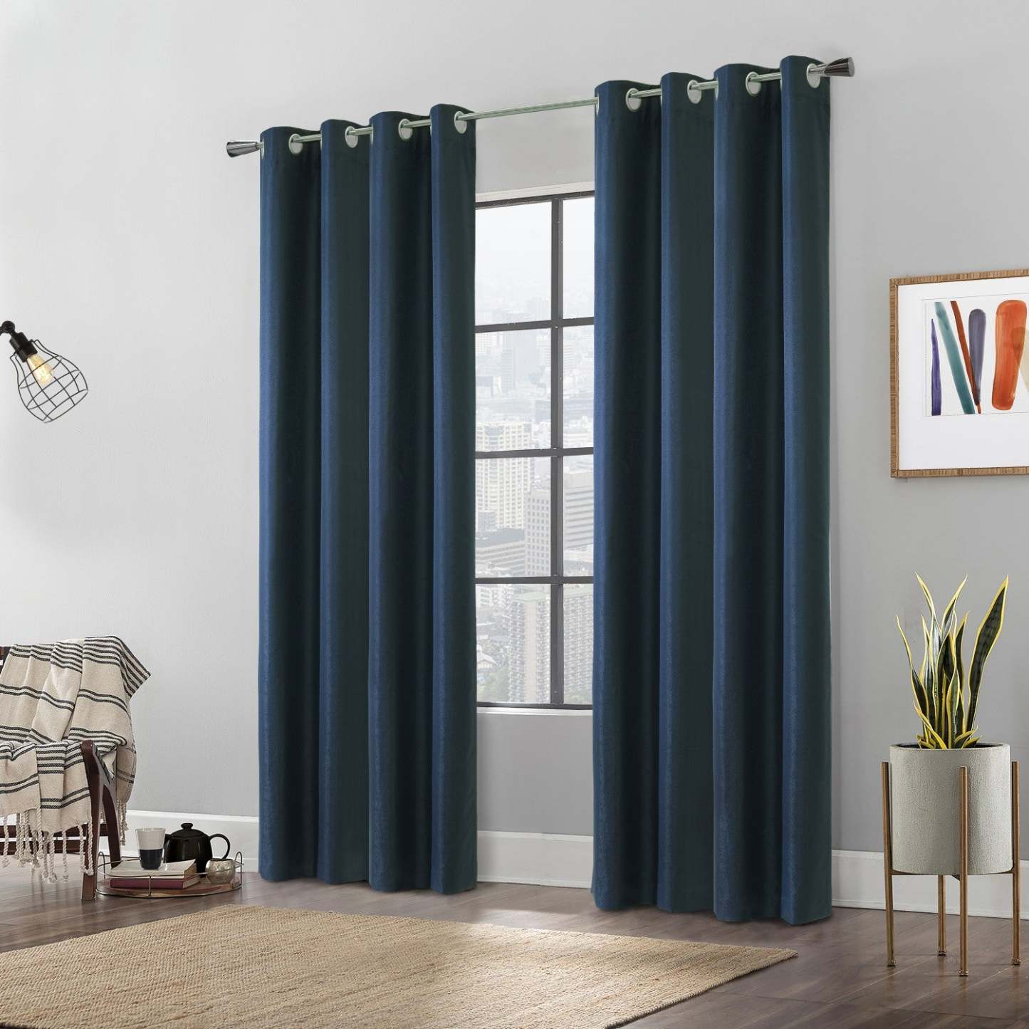 Gette Navy Grommet Curtain Panel - 52 X 95|Panneau de rideau à œillets Gette bleu marine - 52 po x 95 po