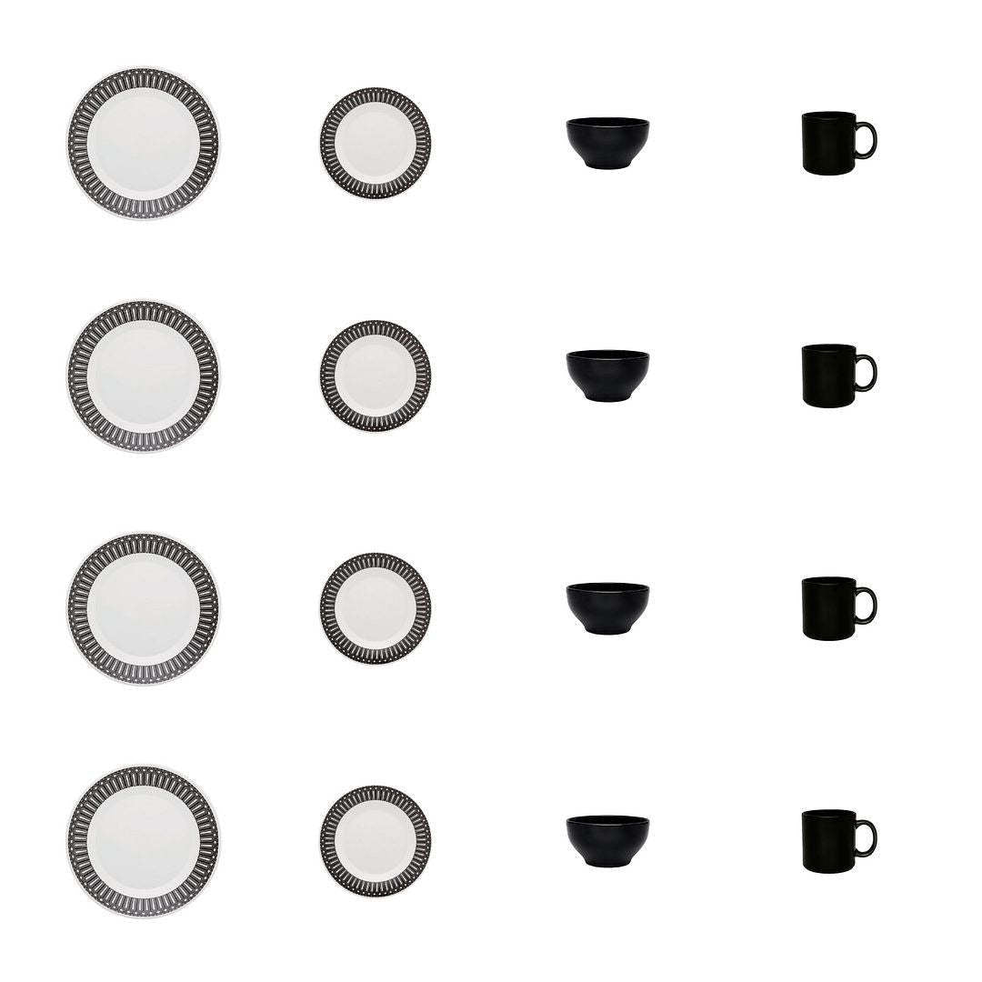 Service de table 16 pièces Oxford Actual - Ivoire noir | Service de vaisselle Oxford Actual 16 pièces - noir et ivoire | D87EYXJG