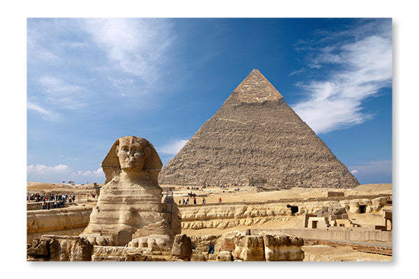 Sphinx et la Grande Pyramide en Égypte 24x36 Art mural cadre et panneau en tissu | Sphinx et la Grande Pyramide en Égypte 24 po x 36 po : Cadre d'art mural et panneau de tissu | D44GBX2M