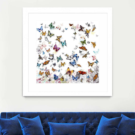 Papillon Matted and Framed White 36x36 Wall Art|Œuvre d'art murale encadrée blanche et mate « Papillon » 36 x 36
