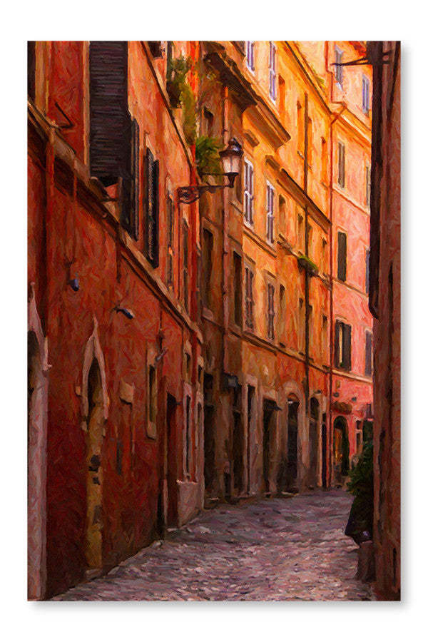 Tableau représentant une rue étroite de Rome, 28 x 42 cm, encadré et présenté sur un panneau de tissu | D44GBNOB