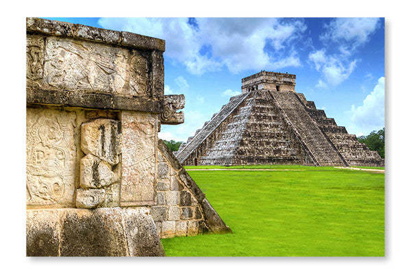 Kukulkan Pyramide 28 x 42 Cadre d'art mural et panneau en tissu | Pyramide de Kukulkan 28 po x 42 po : Cadre d'art mural et panneau de tissu|D44GZVH1