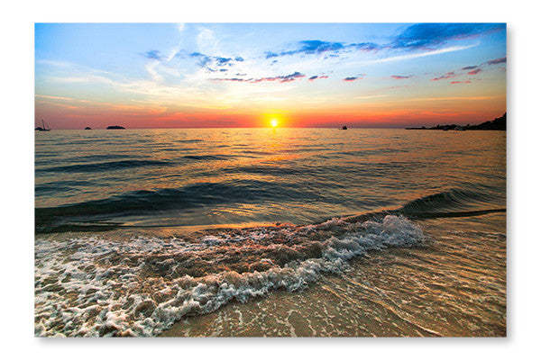 Cadre mural et panneau de tissu « Coucher de soleil sur l'océan » 24 x 36 po | Sunset Over Ocean 24 po x 36 po : Cadre d'art mural et panneau de tissu | D44GMZHR