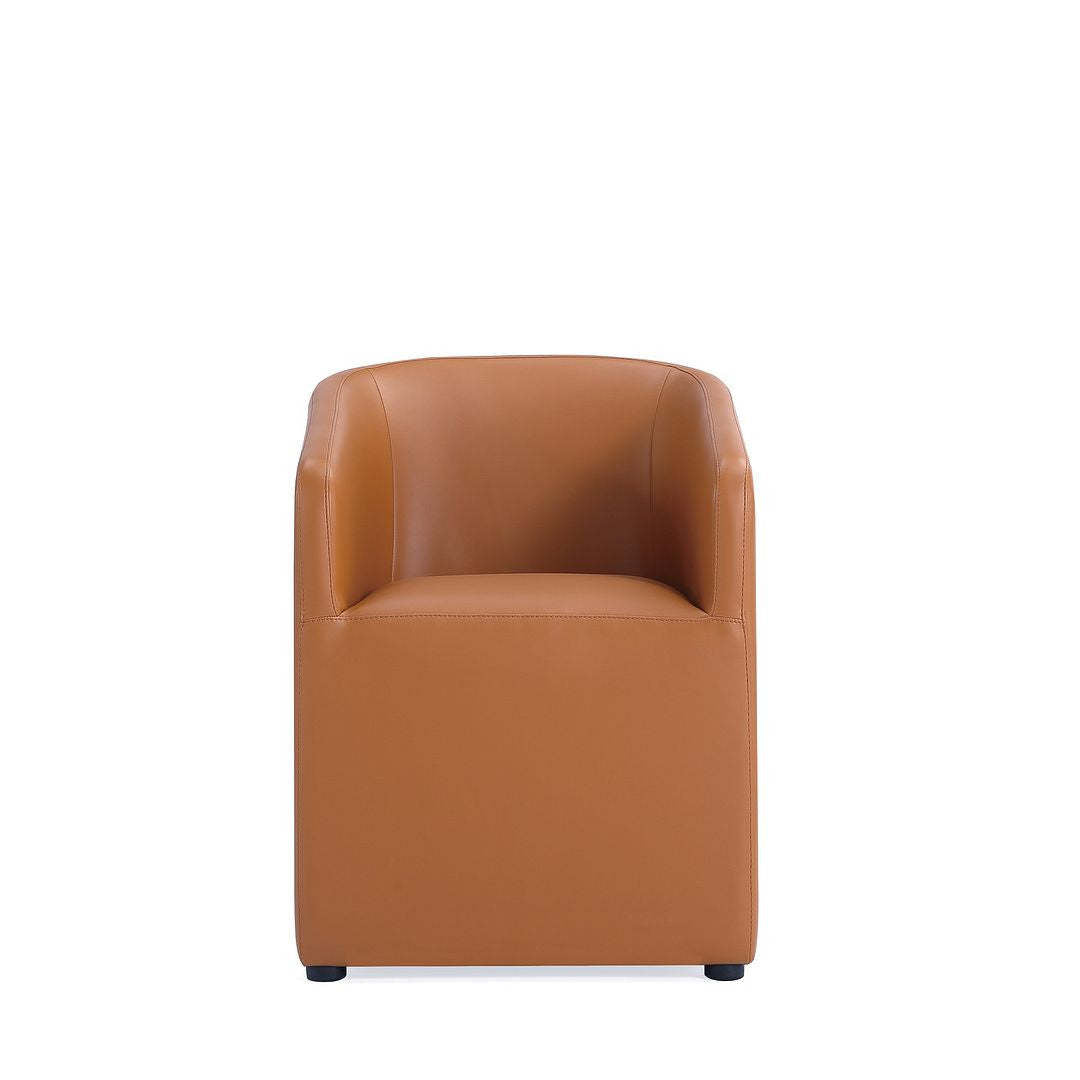 Manhattan Comfort Anna Modern Round Faux Leather Dining Chair - Saddle|Chaise de salle à manger arrondie et moderne Anna de Manhattan Comfort en similicuir - brun clair