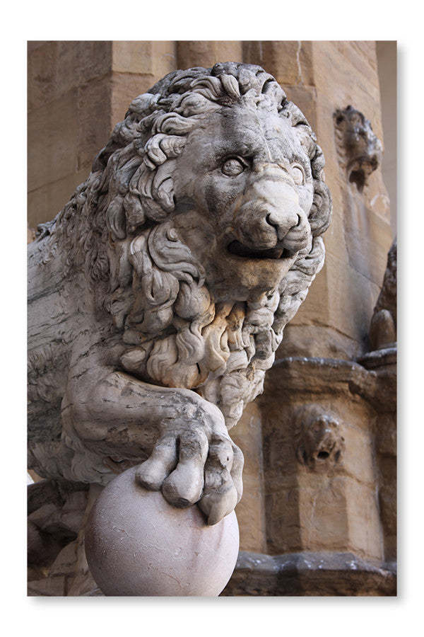 Vieille sculpture de lion 28x42 Cadre d’art mural et panneau de tissu| Sculpture Lion Ancien 28 po x 42 po : Cadre d'art mural et panneau de tissu|D44GDL6S