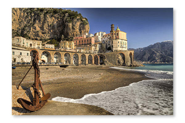 Village de pêcheurs italien, côte amalfitaine : cadre et panneau de tissu 16 x 24 po | Village de pêcheurs italien, côte amalfitaine : cadre et panneau de tissu | D44GXQXK