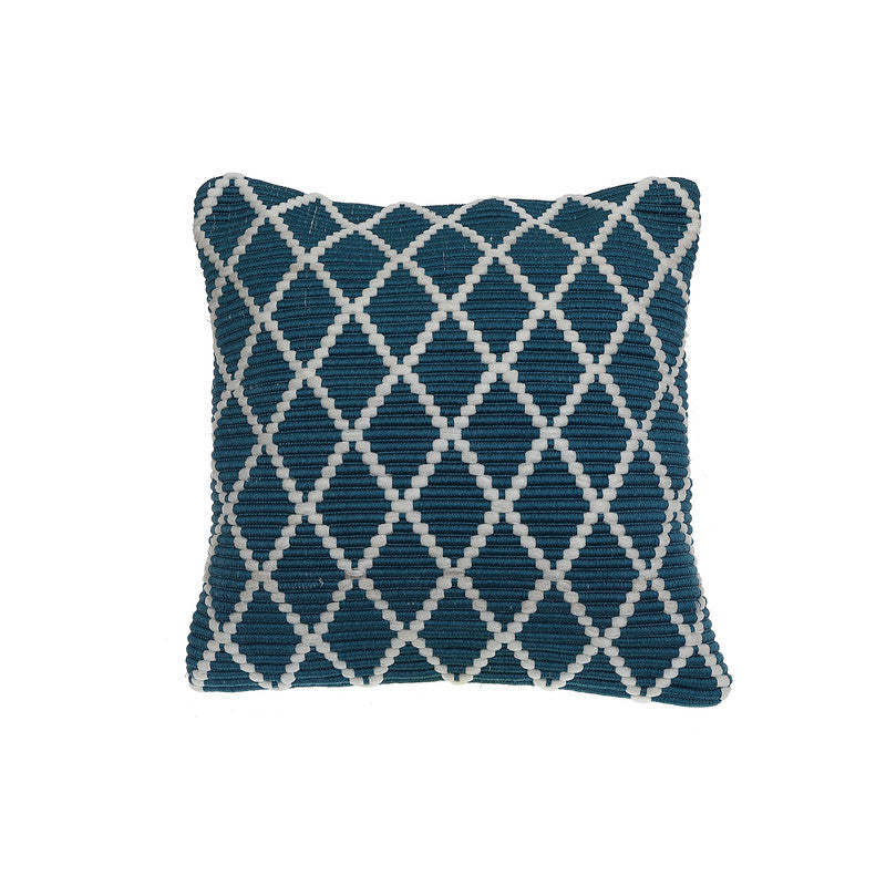 Ribbed Diamond Cushion Teal - Set de 2|Coussin tricoté bleu sarcelle à motif de diamants - ensemble de 2