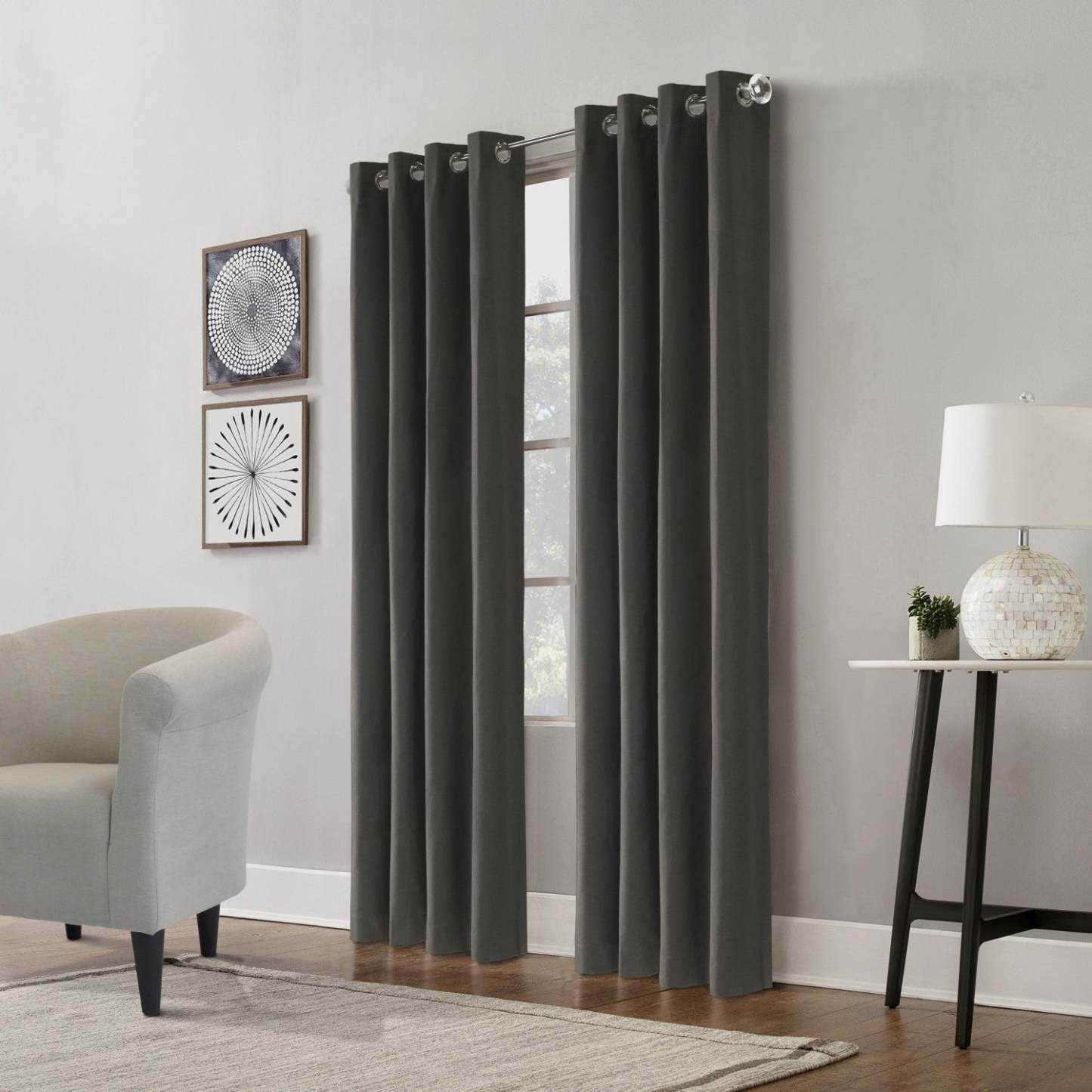 Edison Charcoal Grommet Curtain Panel - 52 X 63|Panneau de rideau à œillets Edison charbon - 52 po x 63 po