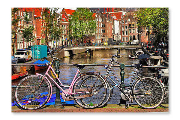 Amsterdam, Canaux et Vélos 28x42 : Cadre d'art mural et panneau de tissu | Amsterdam, Canaux et Vélos 28 po x 42 po : Cadre d'art mural et panneau de tissu | D44GM3T8