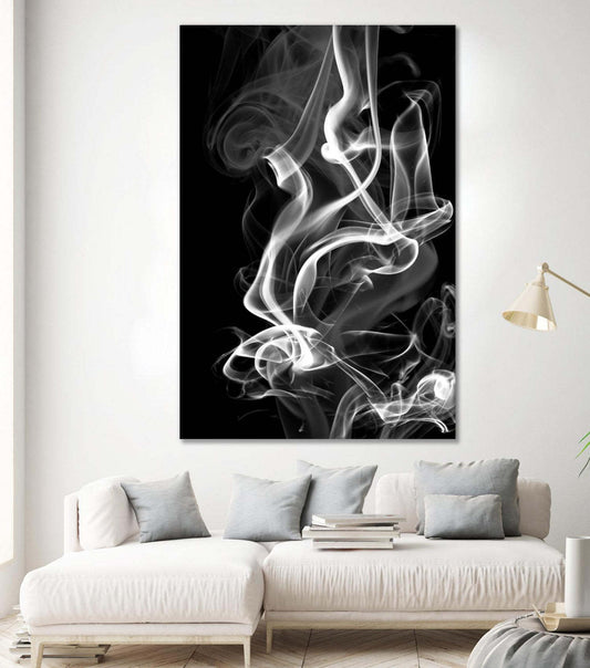 Œuvre d'art murale géante « Black Smoke Abstract » 72 x 48
