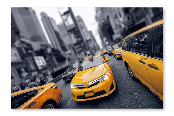 Yellow Cab à Times Square : Cadre mural et panneau en tissu 16 x 24 pouces | Yellow Cab à Times Square 16 po x 24 po : Cadre d'art mural et panneau en tissu | D44GWR2W