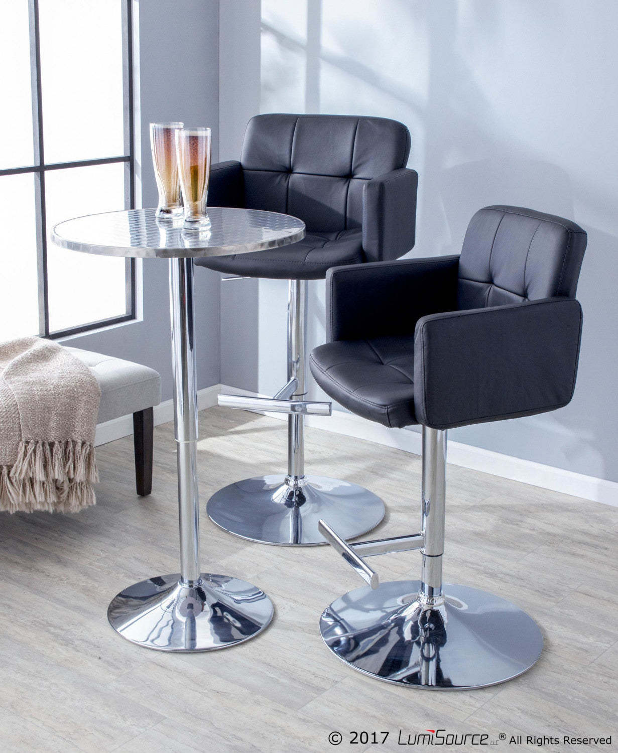 LumiSource Bistro Contemporary Adjustable Round Bar Dining Table - Silver|Table Bistro ronde réglable et contemporaine pour bar ou salle à manger - argentée
