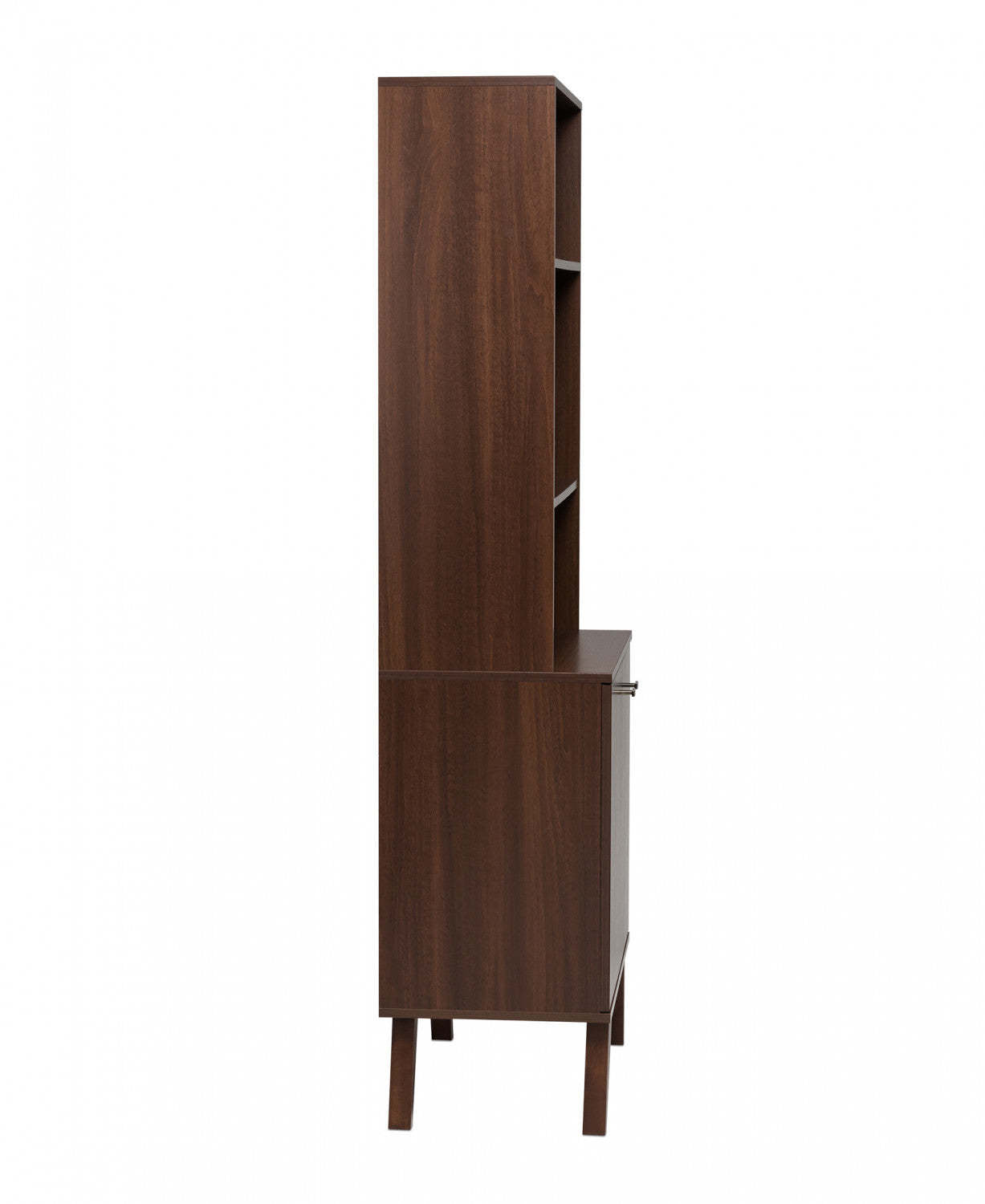 Milo Mid-Century Modern Tall Bookcase with Adjustable Shelves, 2 Doors & Brushed Brass-Finished Knobs - Cherry|Bibliothèque haute moderne du milieu du 20e siècle Milo avec tablettes réglables, 2 portes et poignées au fini laiton brossé - cerisier