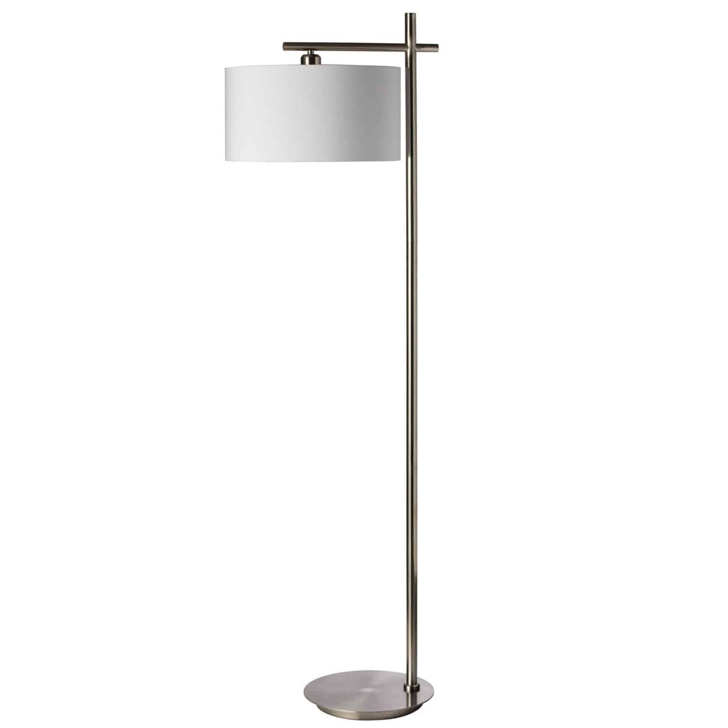 Lampadaire Dainolite 1 Lumière Finition Chrome Satiné Abat-jour Blanc|Lampe à pied de Dainolite avec abat-jour blanc, fini chrome satiné et 1 ampoule