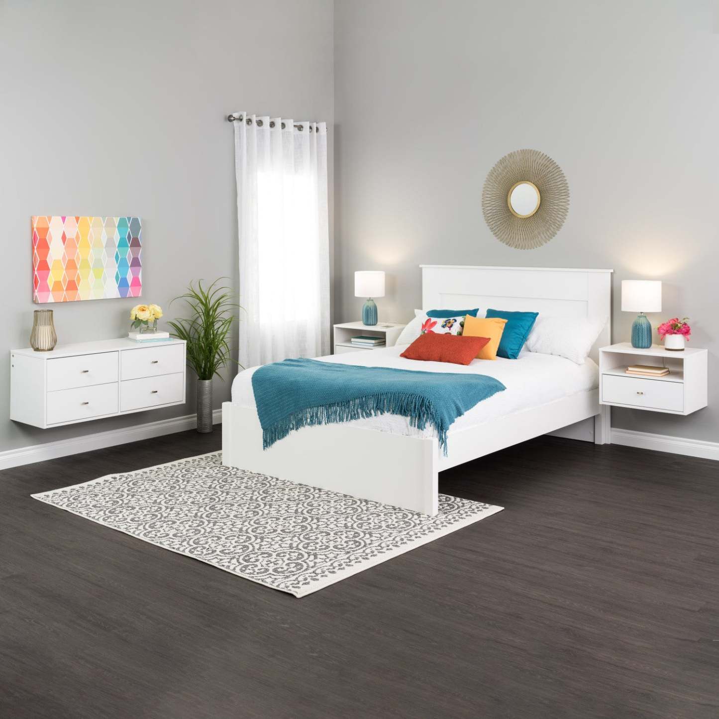 Etagère flottante avec tiroir - Blanc|Tablette flottante avec tiroir - blanche