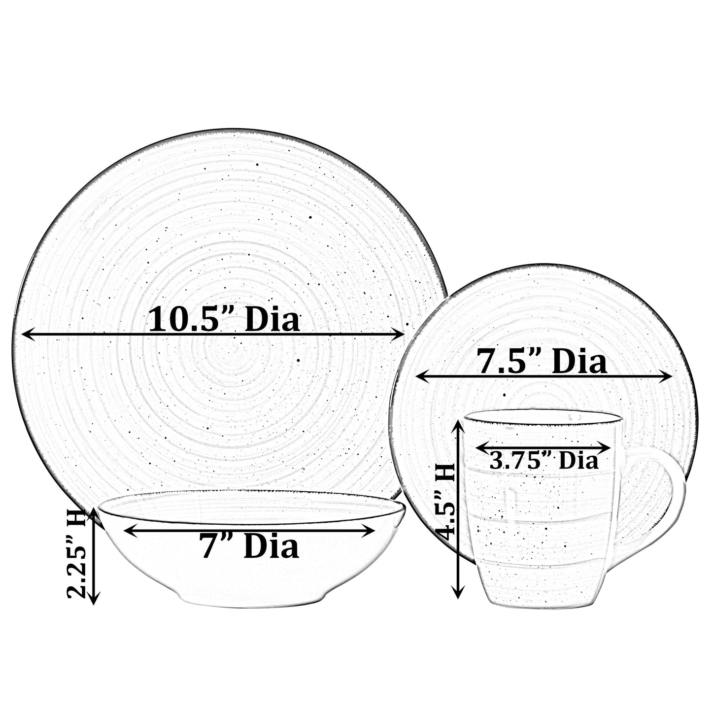 Service de vaisselle Spin Wash, tasses, assiettes à salade et assiettes plates, bols, vaisselle de haute qualité