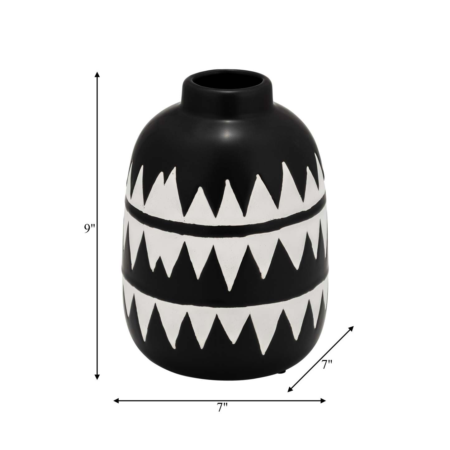 Vase à fleurs en céramique de 9 po - noir et blanc | Vase à fleurs de 9 po en céramique à motif tribal - noir et blanc