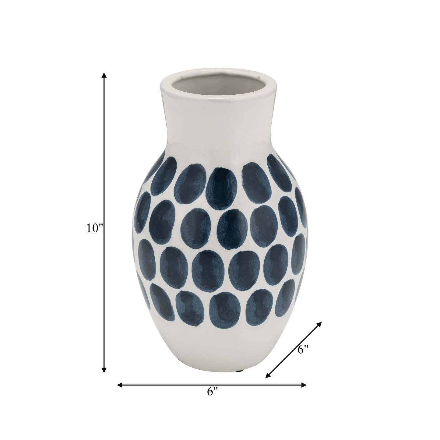 Vase à fleurs de 10 po en céramique à motif à pois bleu marine - blanc