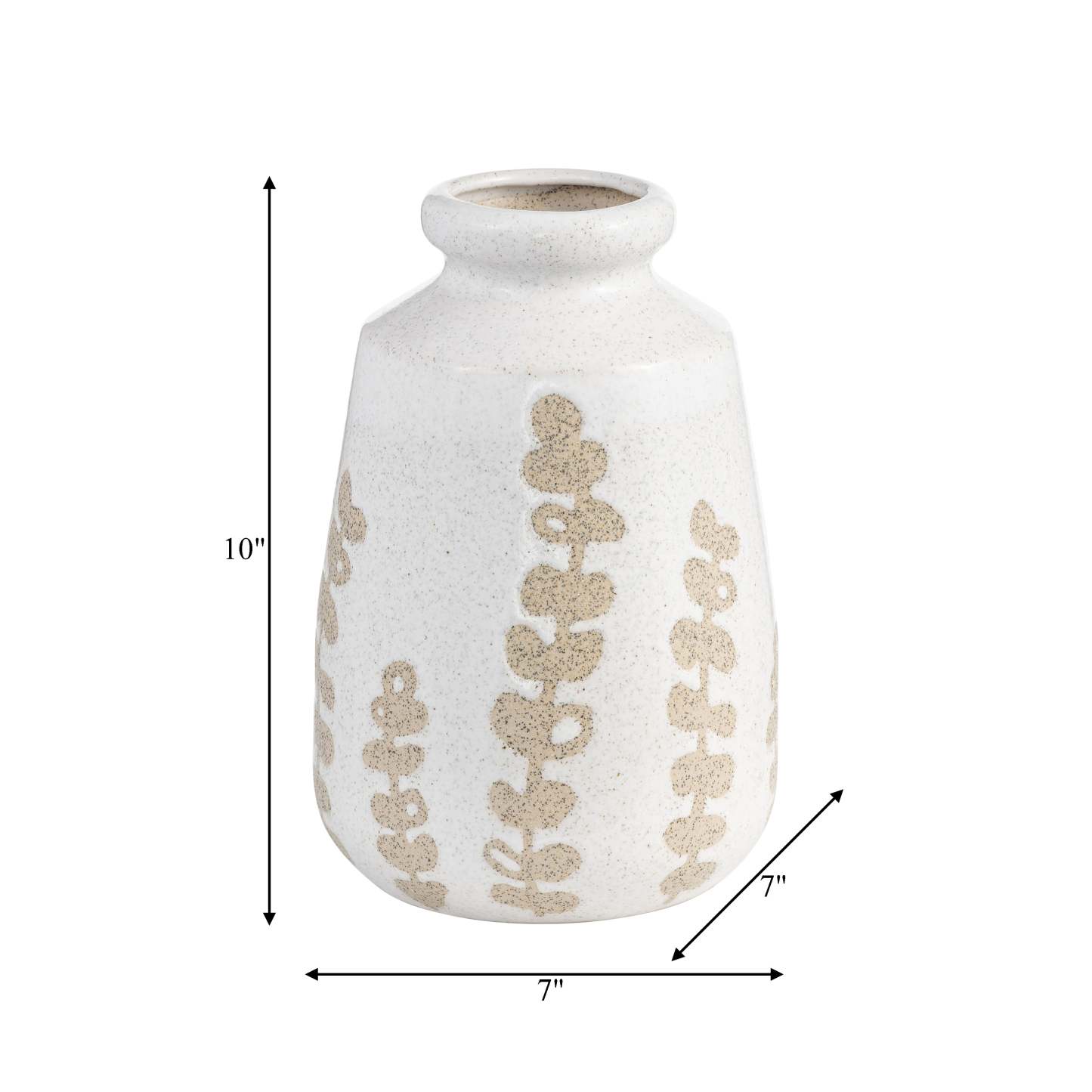 Vase de 10 po en céramique à motif botanique - ivoire