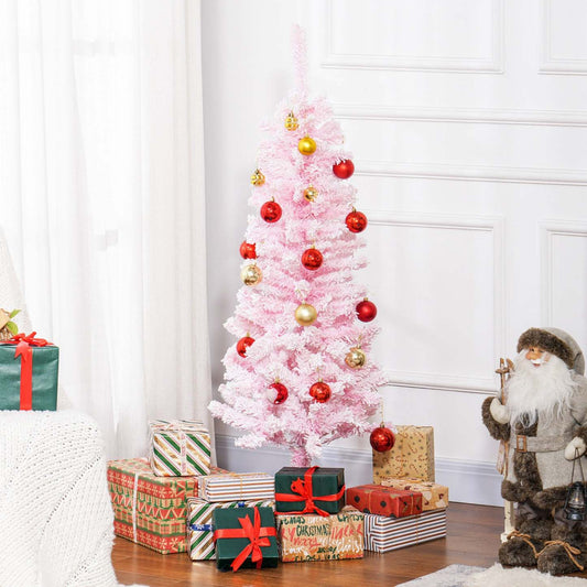 Homcom Sapin De Noël Artificiel Fin Floqué Avec Base En Acier, Rose
