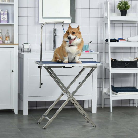 Pawhut Table De Toilettage Pliable Pour Chien De 28 Avec Bras Réglable, Surface Antidérapante, Tabl
