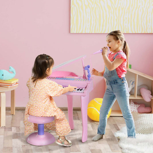 Qaba Mini Piano Musical Électronique 37 Touches Clavier Multifonction Jouet Enfants Avec Microphone Stool