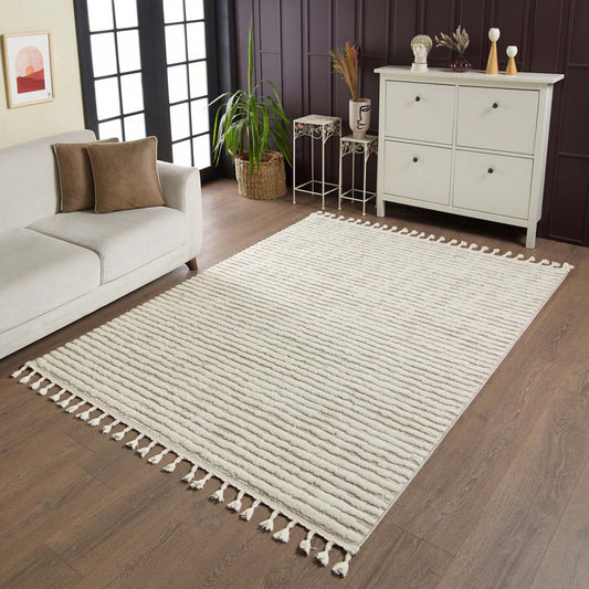 Quinto Beige Waves Shag Area Rug - 7'7 x 10'|Carpette à poil long Quinto beige à motif de vagues - 7 pi 7 po x 10 pi