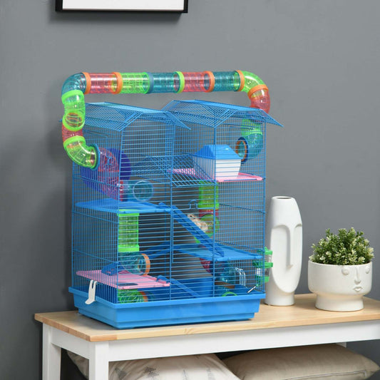 Pawhut 18.5 Cage à Hamster, 5 Niveaux Cage pour Petit Animal avec Système de Tube de Tunnel, Bouteille d'Eau, Exercice|Cage Pour Hamster Souris Petit Animaux Rongeur Avec Tunnel Mangeoire Roue Jouet 47 X 30 X 59 Cm Cm B