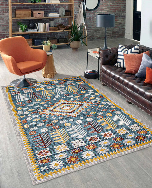 Gypsy Blue Machine Washable Area Rug - 5'0 x 7'0|Carpette Gypsy bleue lavable à la machine - 5 pi 0 po x 7 pi 0 po|D86FQYCP